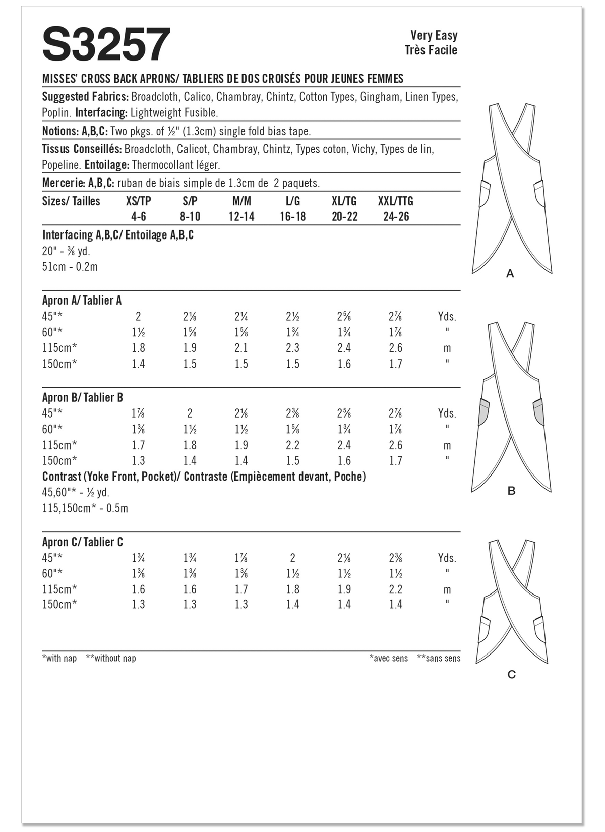 Simplicity S3257 sewing pattern envelope showing aprons