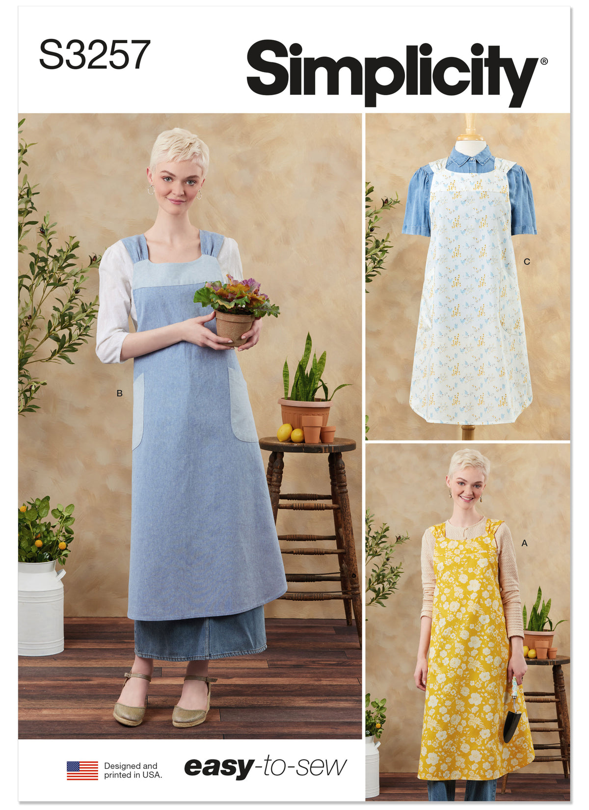 Simplicity S3257 sewing pattern envelope showing aprons