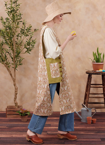 Simplicity S3258 sewing pattern envelope showing tabard aprons