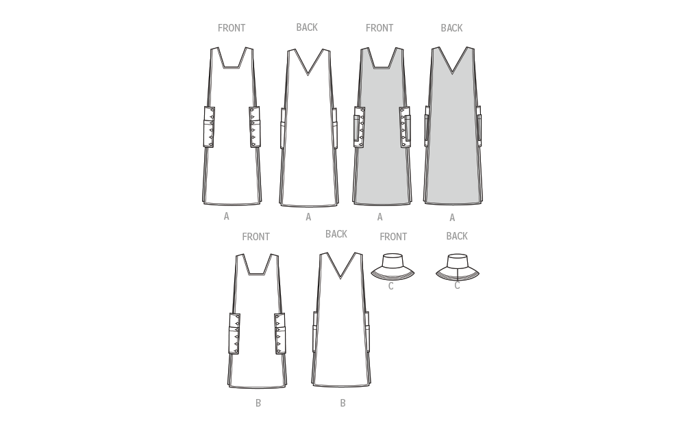 Simplicity S3258 sewing pattern envelope showing tabard aprons