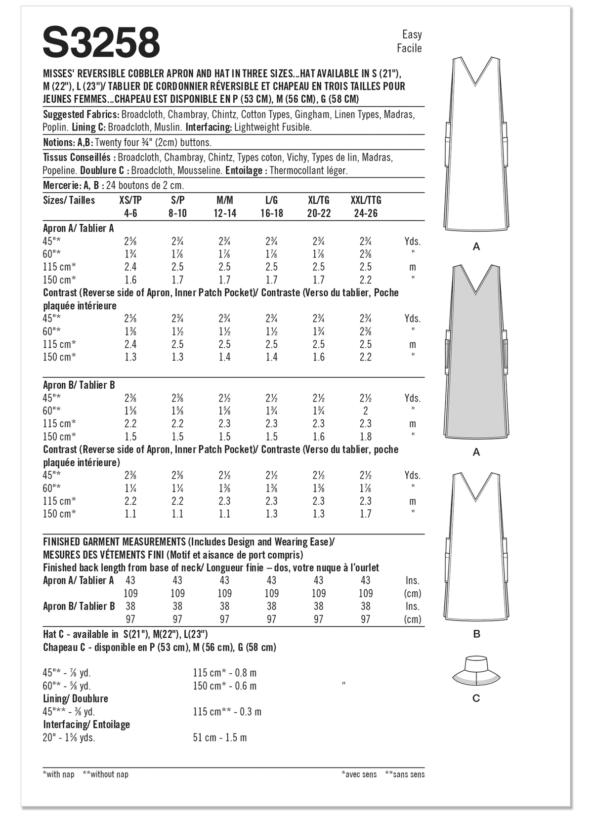 Simplicity S3258 sewing pattern envelope showing tabard aprons