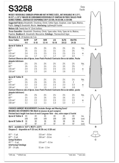 Simplicity S3258 sewing pattern envelope showing tabard aprons
