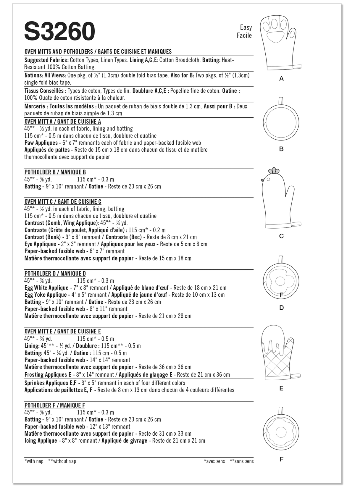 Simplicity S3260 sewing pattern envelope showing kitchen oven gloves and pot holders