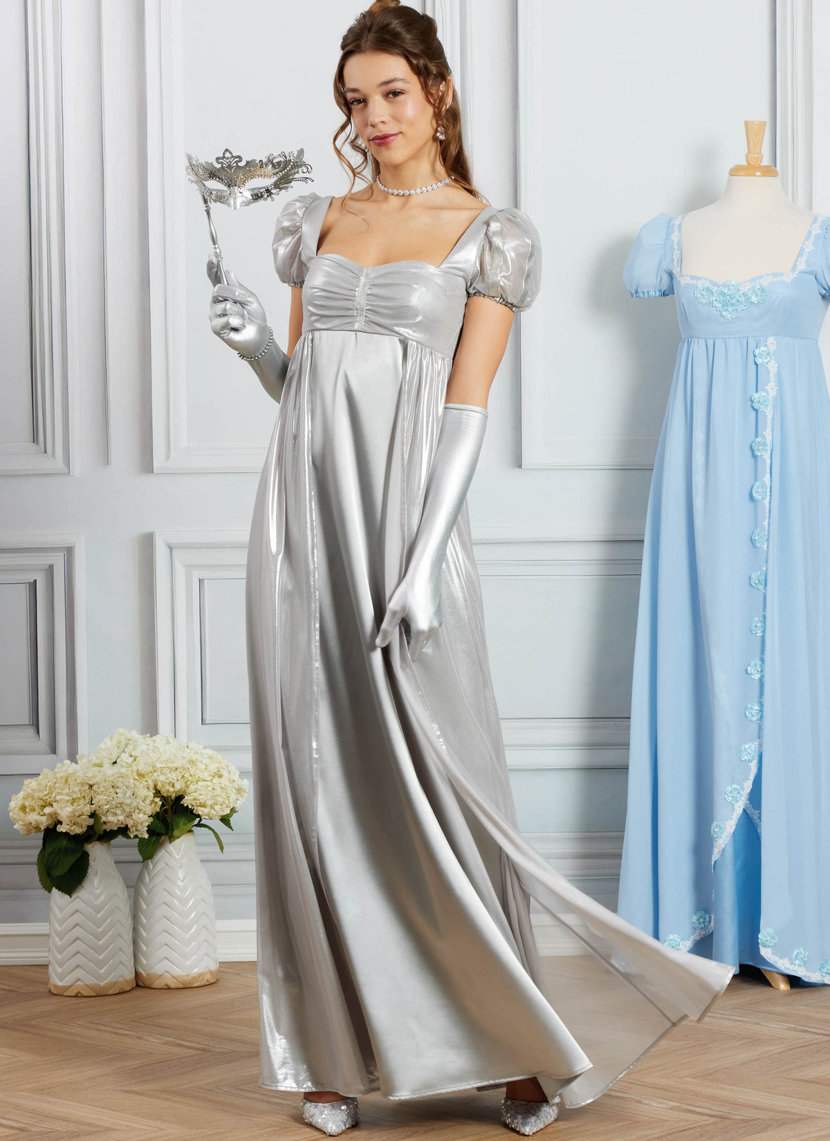 Simplicity S3263 sewing pattern envelope showing Regency gown costumes