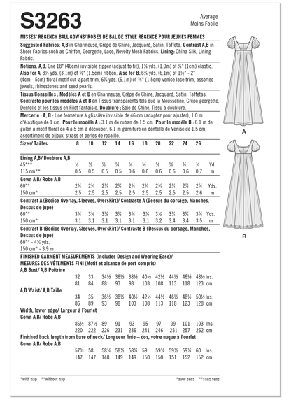 Simplicity S3263 sewing pattern envelope showing Regency gown costumes