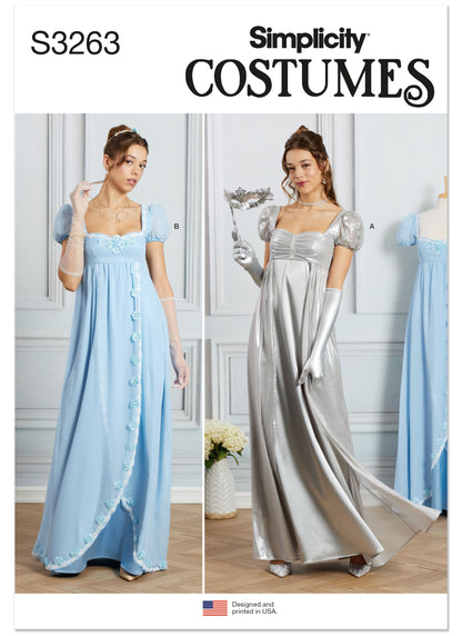 Simplicity S3263 sewing pattern envelope showing Regency gown costumes
