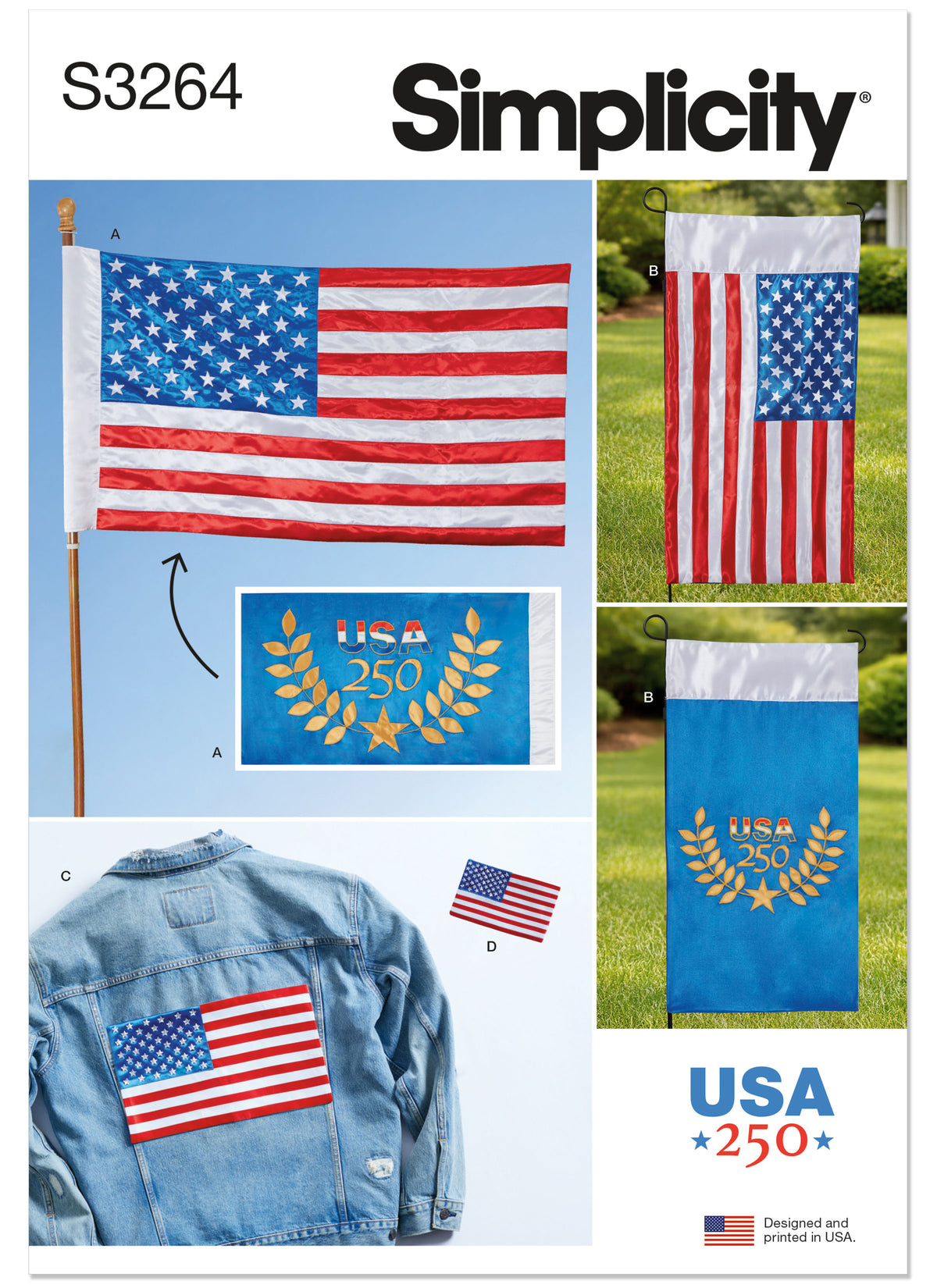 Simplicity S3264 sewing pattern envelope showing fabric flags