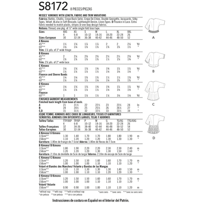 Simplicity S8172 sewing pattern envelope showing kimono jackets
