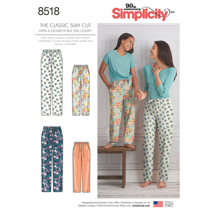 Simplicity S8518 sewing pattern envelope showing lounge trousers