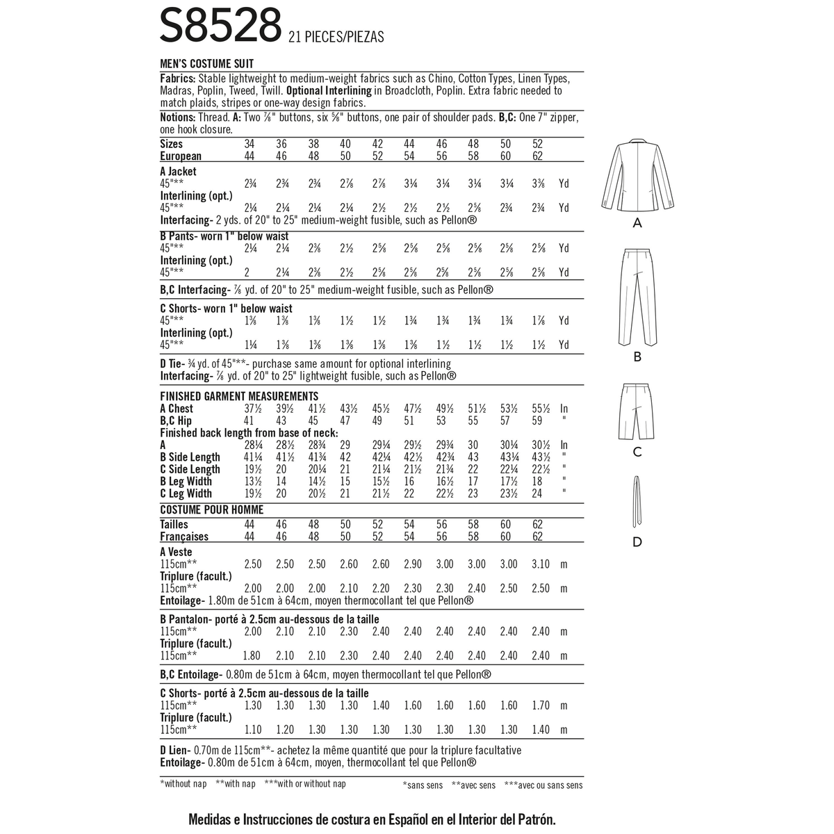 Simplicity S8528 sewing pattern envelope showing men's crazy suit costume