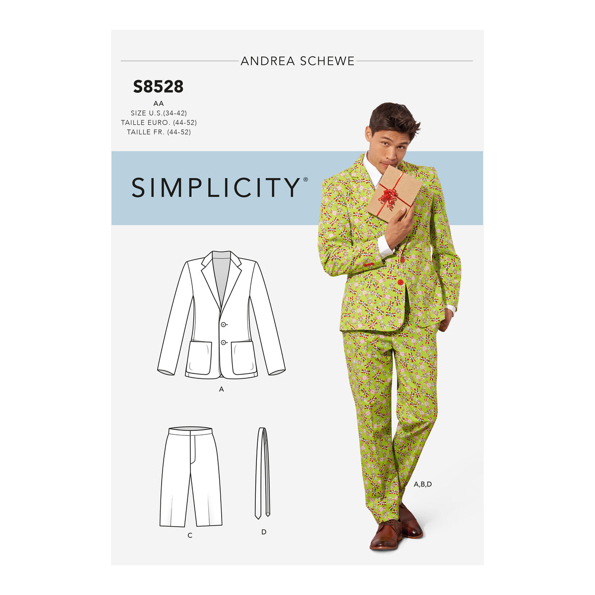 Simplicity S8528 sewing pattern envelope showing men's crazy suit costume
