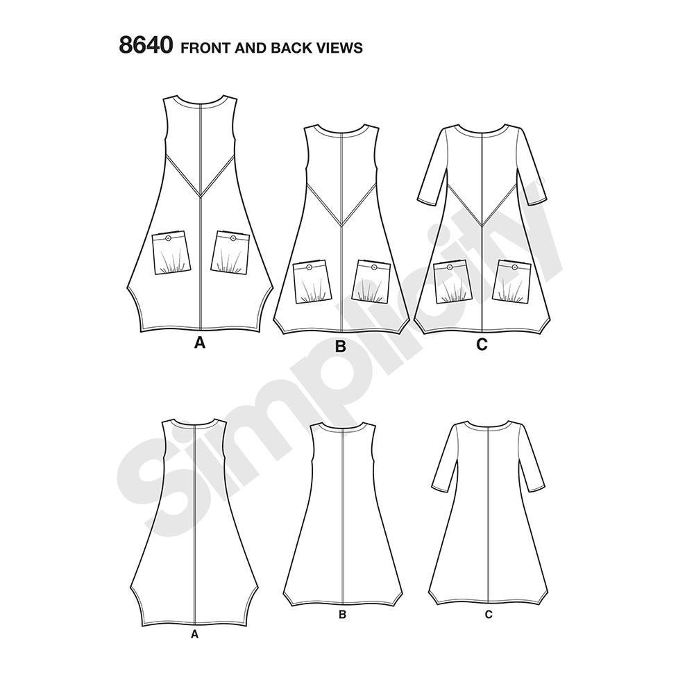 Simplicity S8640 sewing pattern envelope showing loose dress and tunic