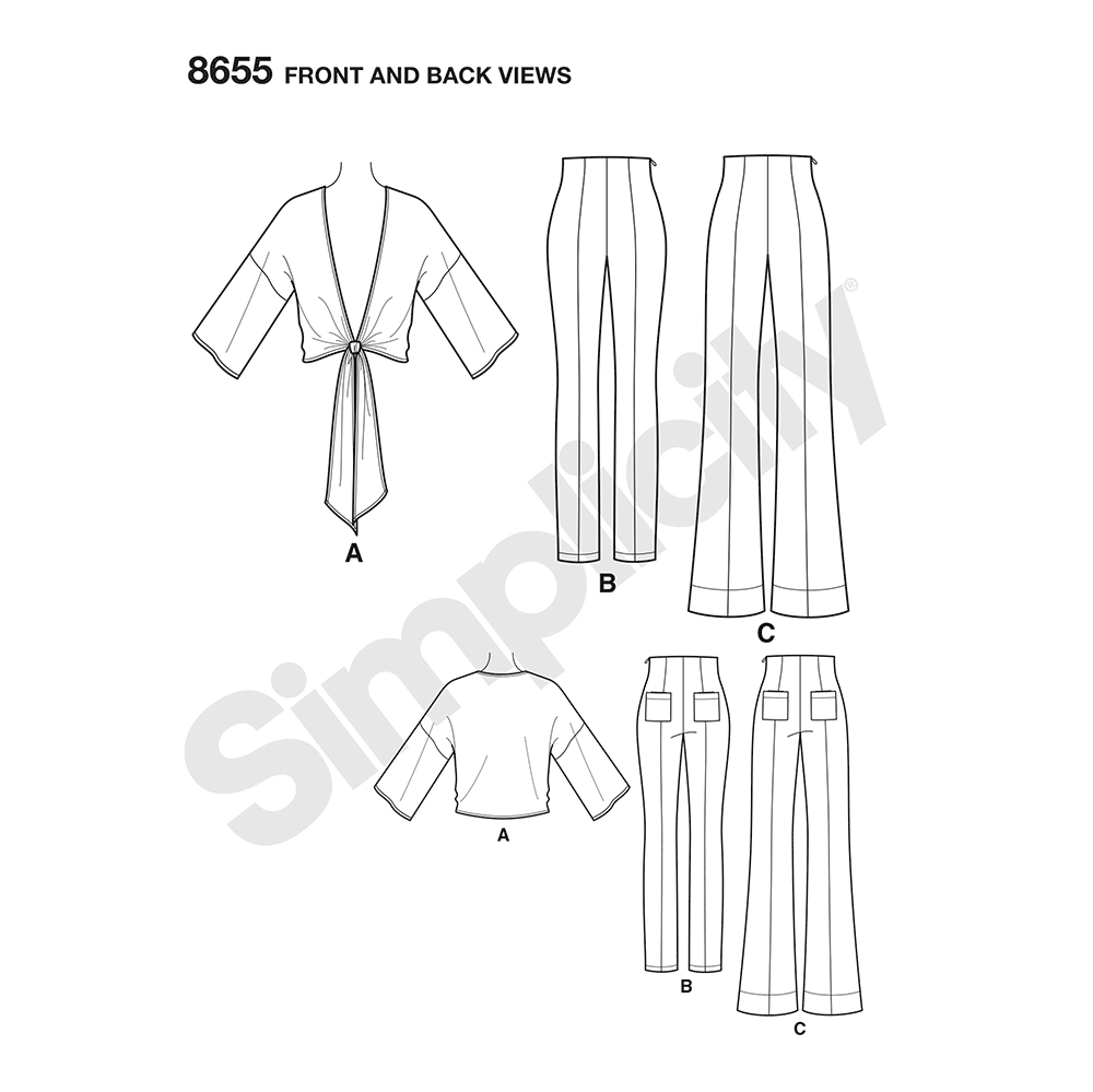 Simplicity S8655 sewing pattern envelope showing high-waisted trousers
