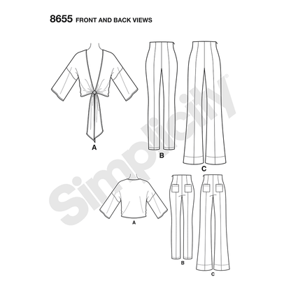 Simplicity S8655 sewing pattern envelope showing high-waisted trousers