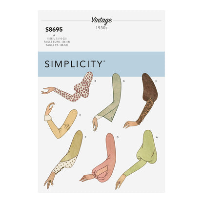 Simplicity S8695 sewing pattern envelope showing sleeve styles