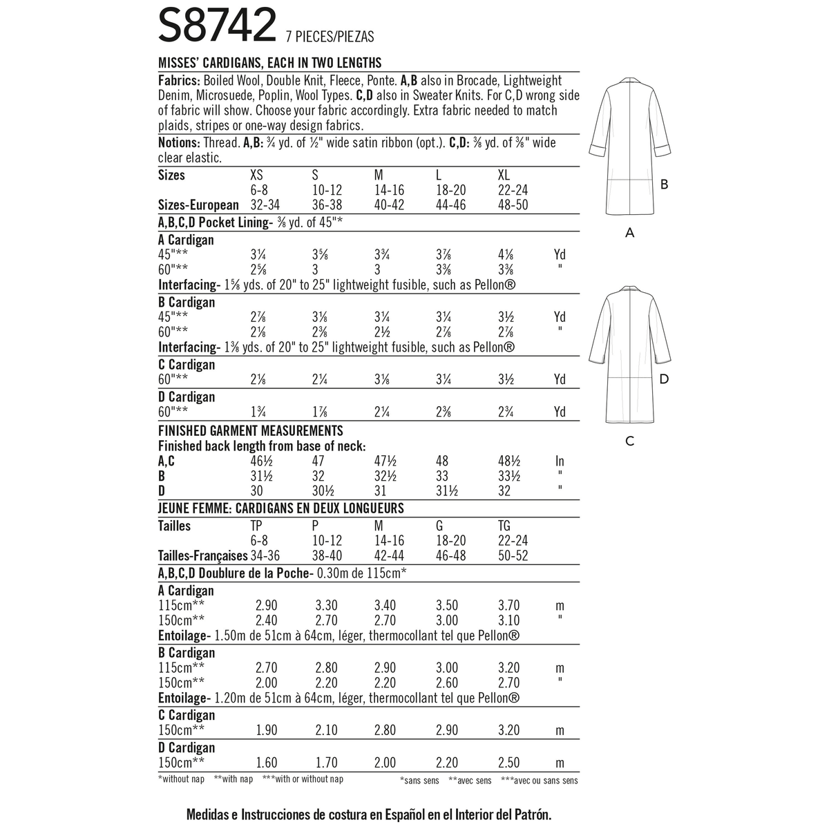 Simplicity S8742 sewing pattern envelope showing cardigan