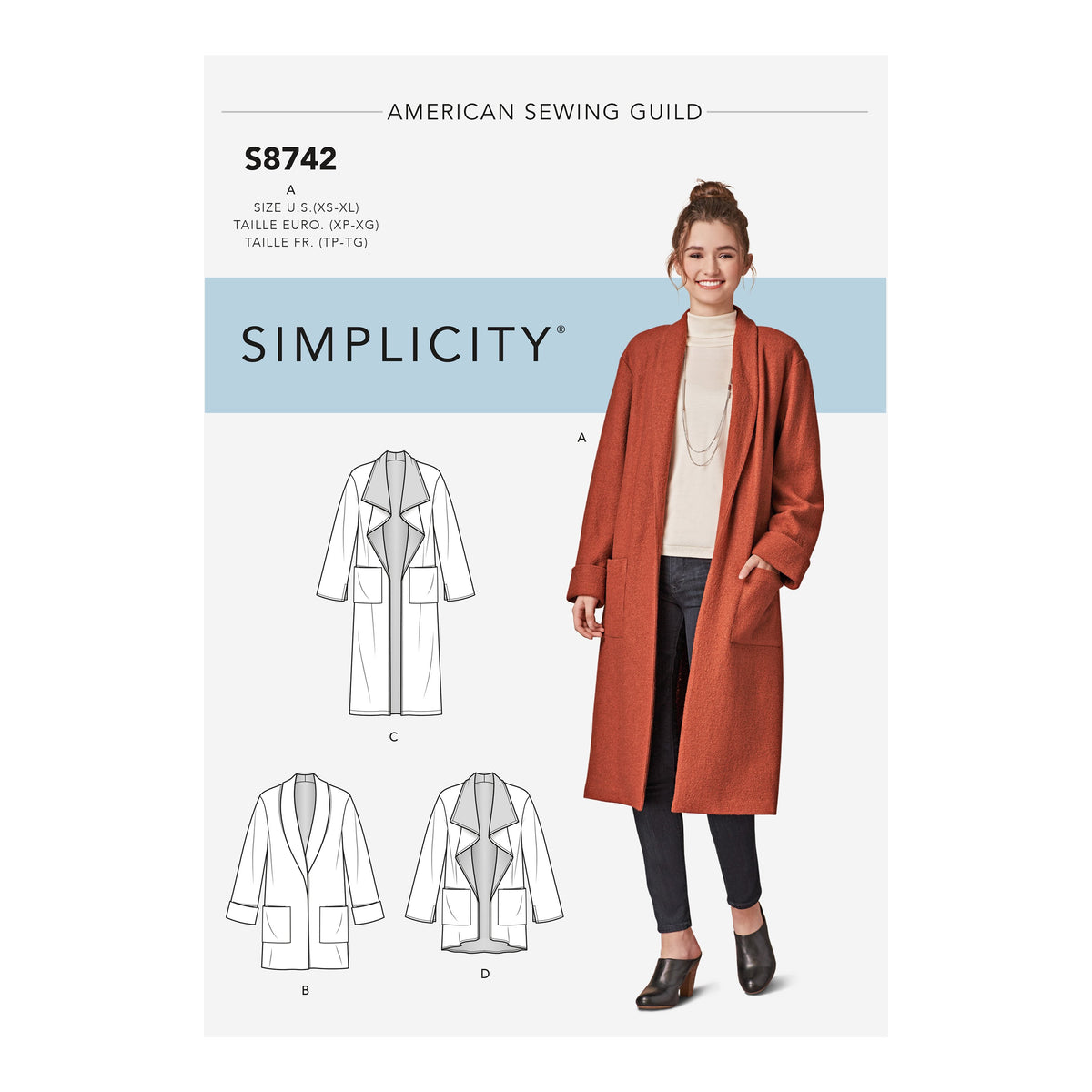 Simplicity S8742 sewing pattern envelope showing cardigan
