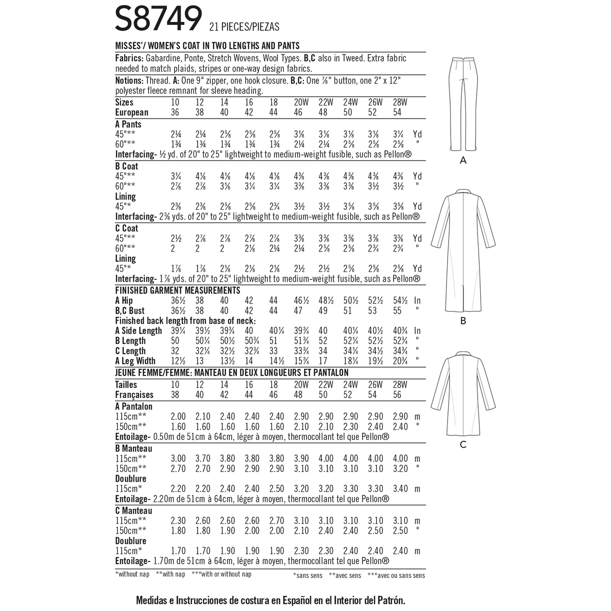 Simplicity S8749 sewing pattern envelope showing casual wear