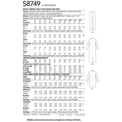 Simplicity S8749 sewing pattern envelope showing casual wear