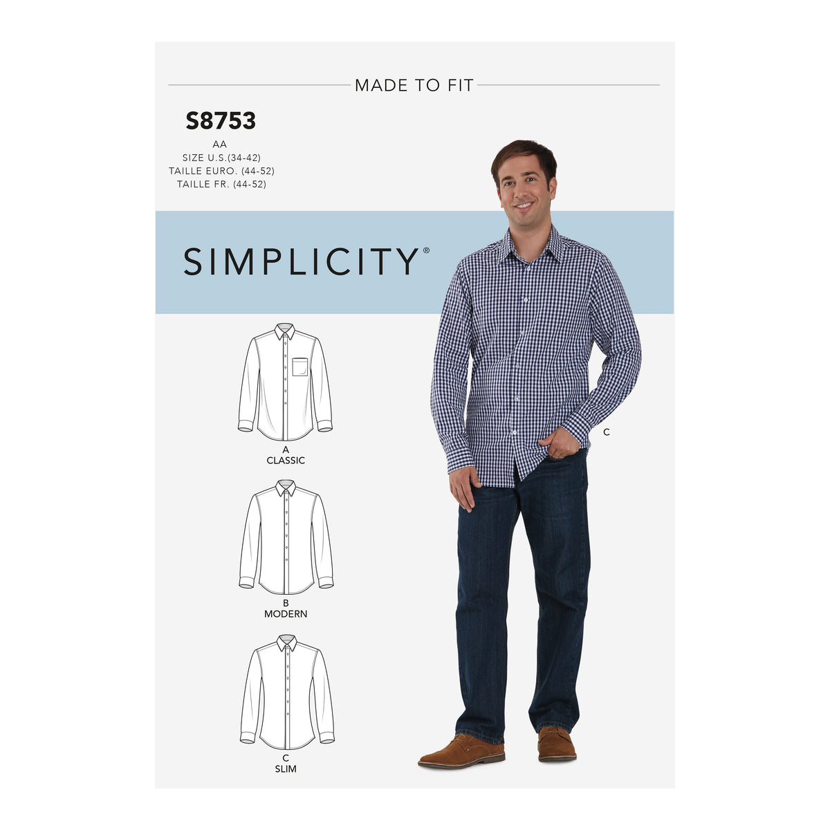 Simplicity S8753 sewing pattern envelope showing men's waistcoat and top