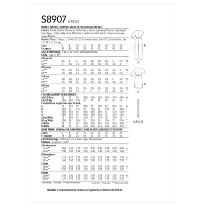 Simplicity S8907 sewing pattern envelope showing jumpsuit, playsuit and dress