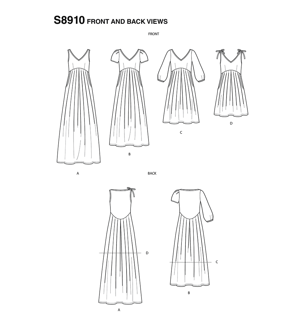 Simplicity S8910 sewing pattern envelope showing pleated dress
