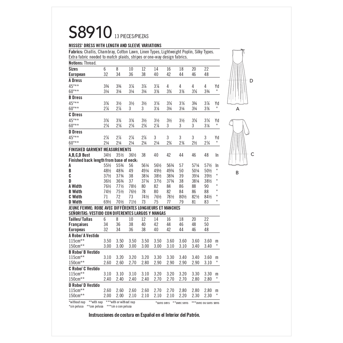 Simplicity S8910 sewing pattern envelope showing pleated dress