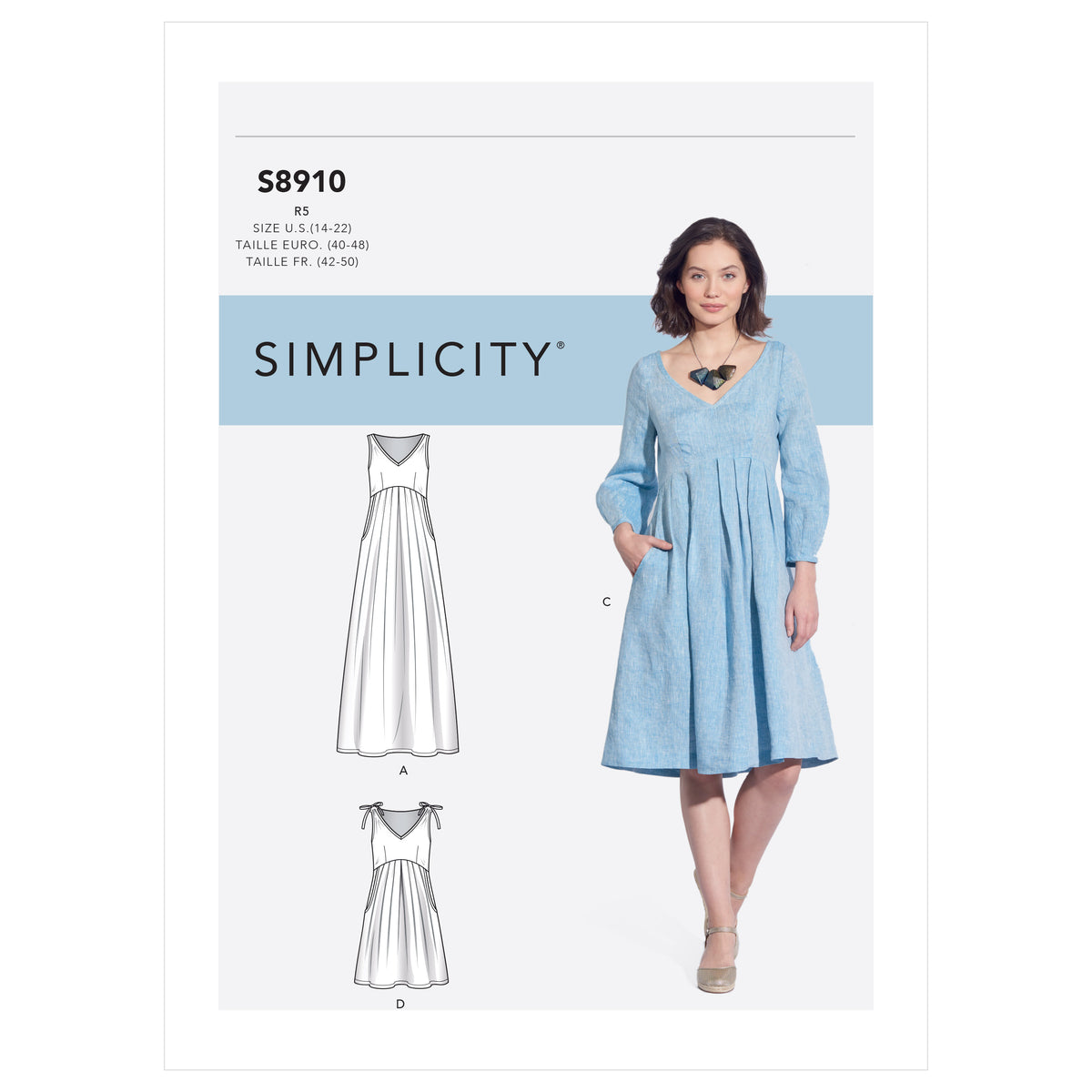 Simplicity S8910 sewing pattern envelope showing pleated dress