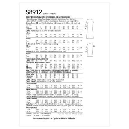 Simplicity S8912 sewing pattern envelope showing the Misses' Maxi or Short Dress designs