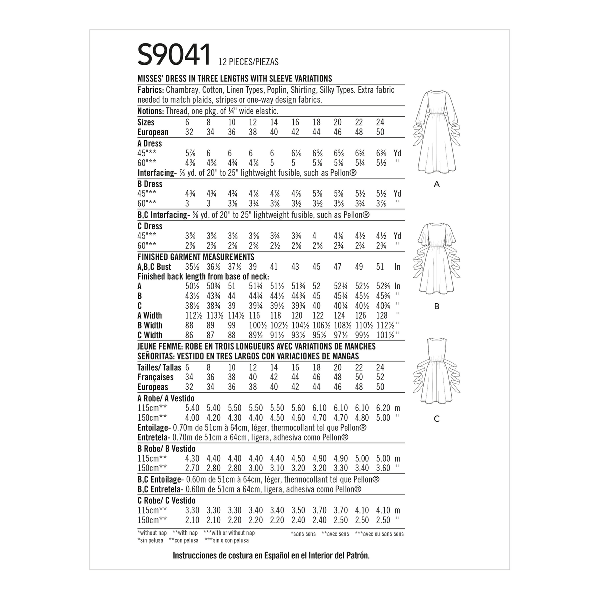 Simplicity S9041 sewing pattern envelope showing the Misses' Wrap Front Dress designs
