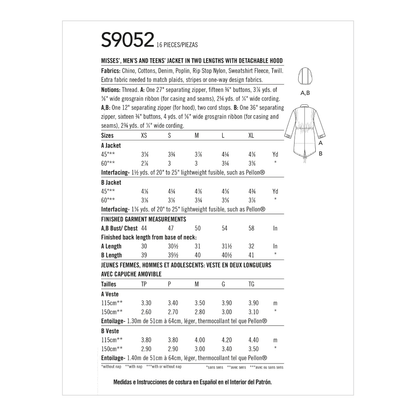 Simplicity S9052 sewing pattern envelope showing the Unisex Jacket designs