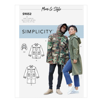 Simplicity S9052 sewing pattern envelope showing the Unisex Jacket designs