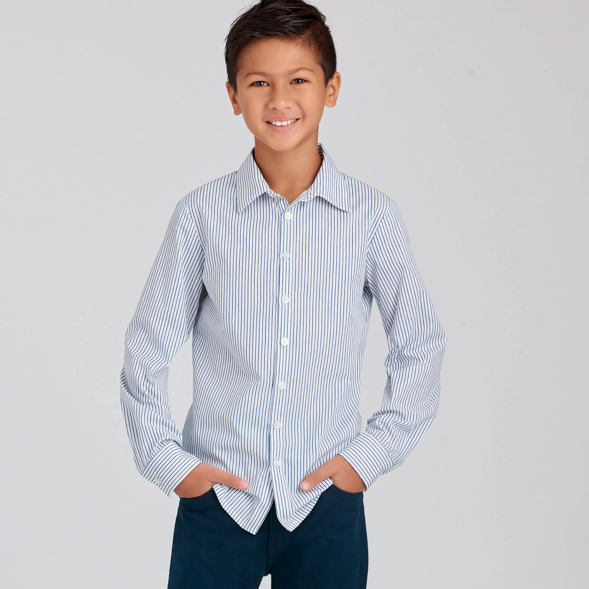 Simplicity S9056 sewing pattern envelope showing the Boys' Shirts designs