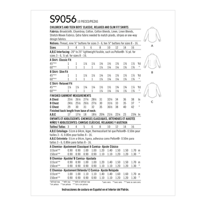 Simplicity S9056 sewing pattern envelope showing the Boys' Shirts designs