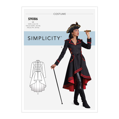 Simplicity S9086 sewing pattern envelope showing the Misses' Steampunk Victorian Coat Costume designs