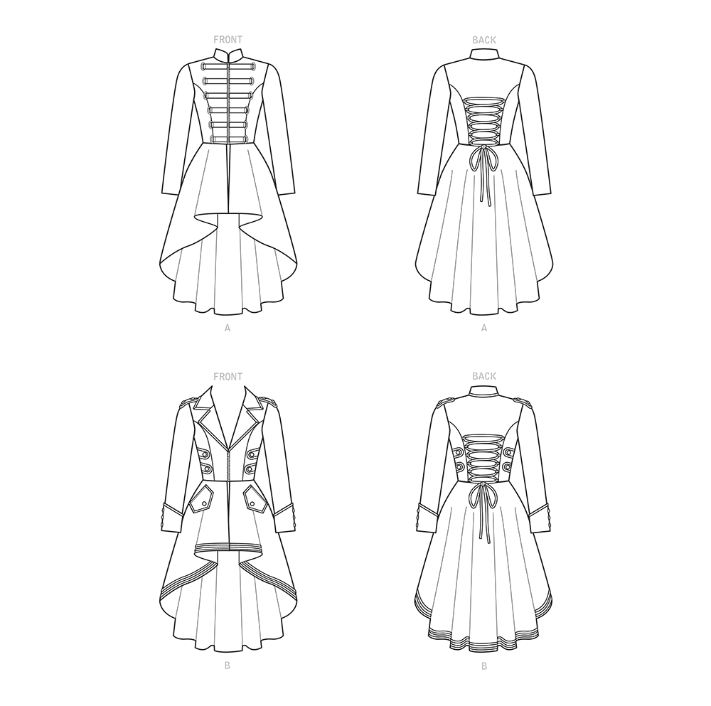 Simplicity S9086 sewing pattern envelope showing the Misses' Steampunk Victorian Coat Costume designs