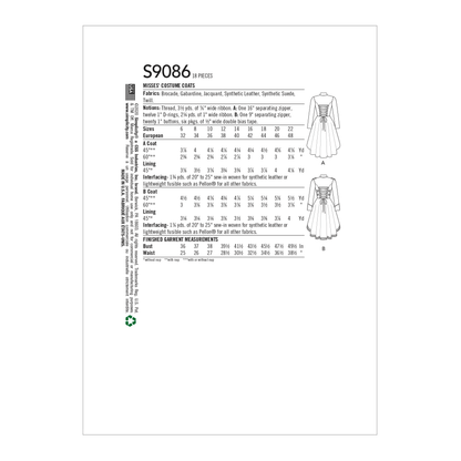 Simplicity S9086 sewing pattern envelope showing the Misses' Steampunk Victorian Coat Costume designs