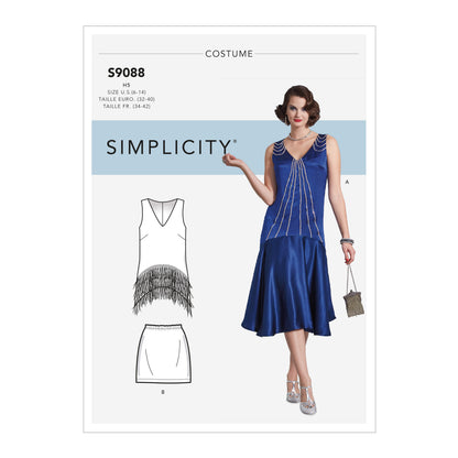 Simplicity S9088 sewing pattern envelope showing the Misses' Flapper Costume designs