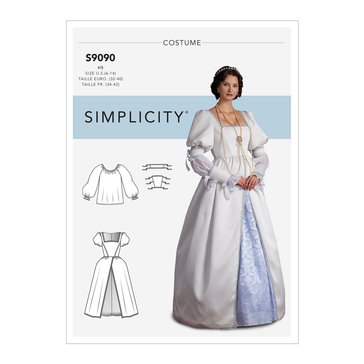 Simplicity S9090 sewing pattern envelope showing the Misses' Historical Costume designs