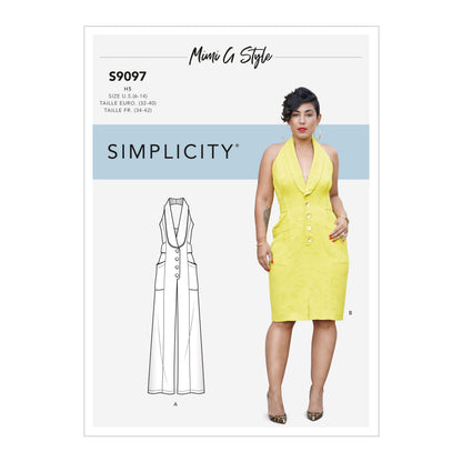 Simplicity S9097 sewing pattern envelope showing the Misses' Dress designs