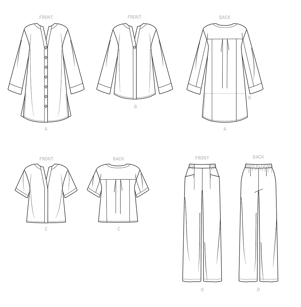 Simplicity S9113 sewing pattern envelope showing the Misses' Button Front Tunic and Tops designs