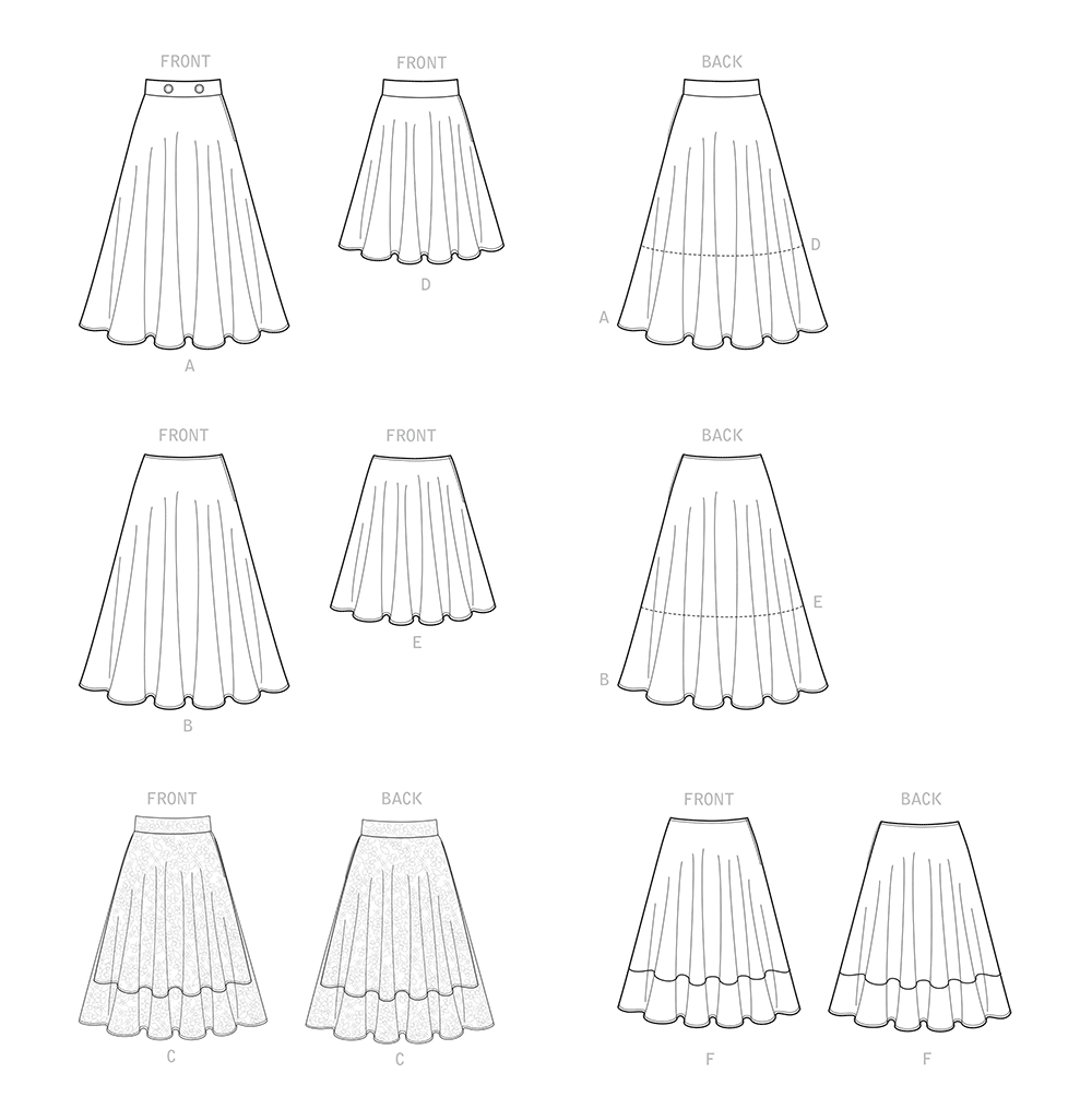 Simplicity S9123 pattern envelope showing three-quarter circle skirts