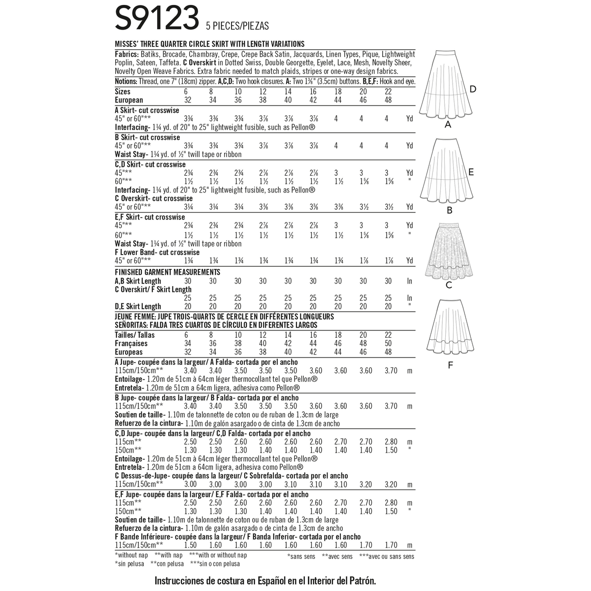Simplicity S9123 pattern envelope showing three-quarter circle skirts