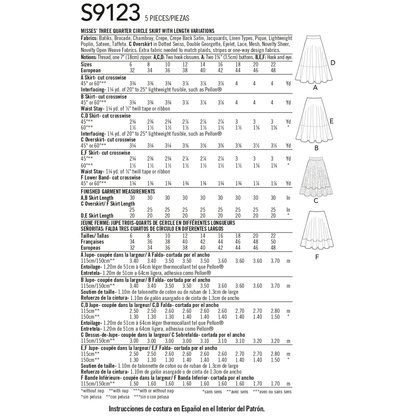 Simplicity S9123 pattern envelope showing three-quarter circle skirts
