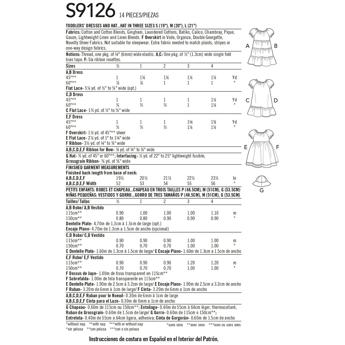 Simplicity S9126 pattern envelope showing toddler dresses and hat