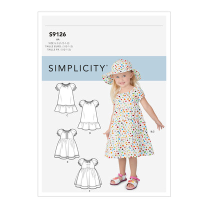 Simplicity S9126 pattern envelope showing toddler dresses and hat