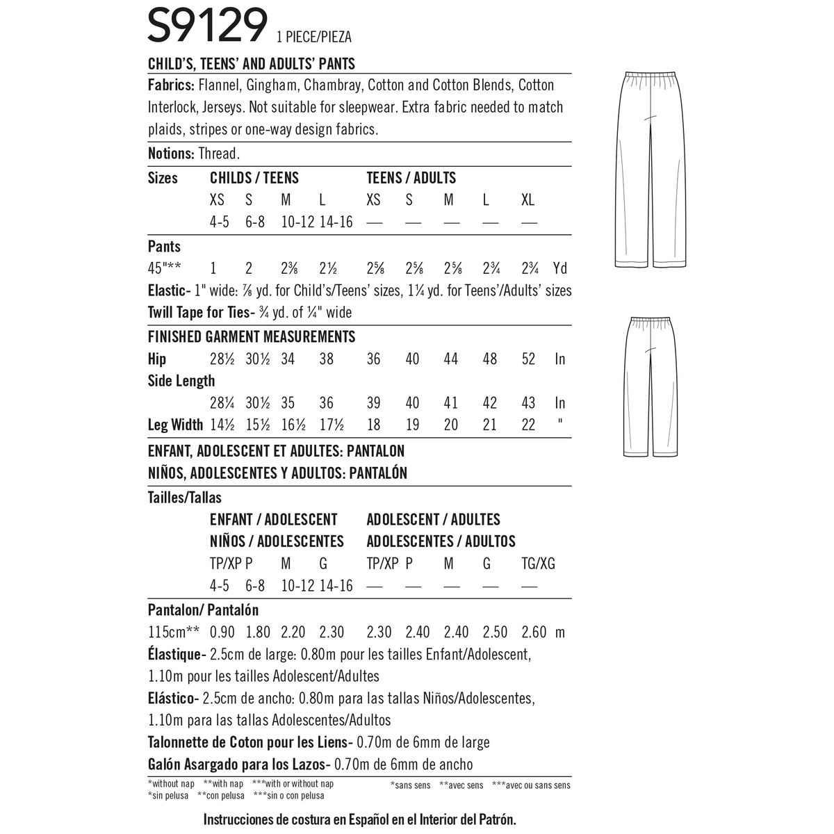 Simplicity S9129 pattern envelope showing lounge trousers