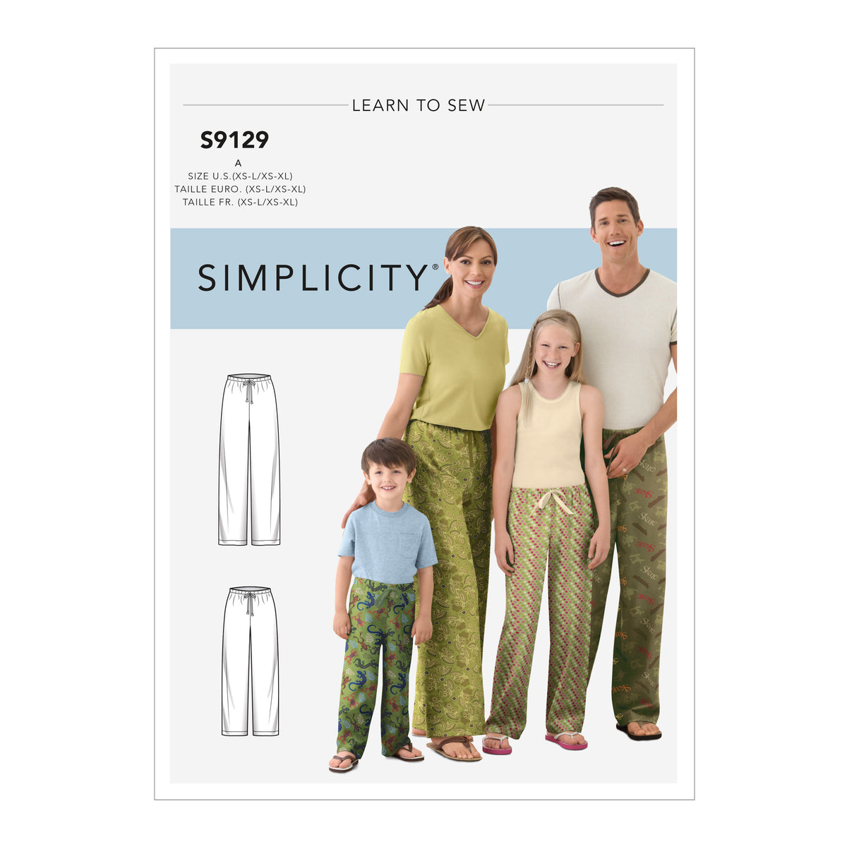 Simplicity S9129 pattern envelope showing lounge trousers