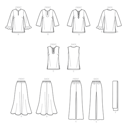 Simplicity S9130 pattern envelope showing skirt, trousers, tunic and scarf