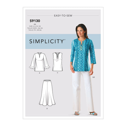 Simplicity S9130 pattern envelope showing skirt, trousers, tunic and scarf